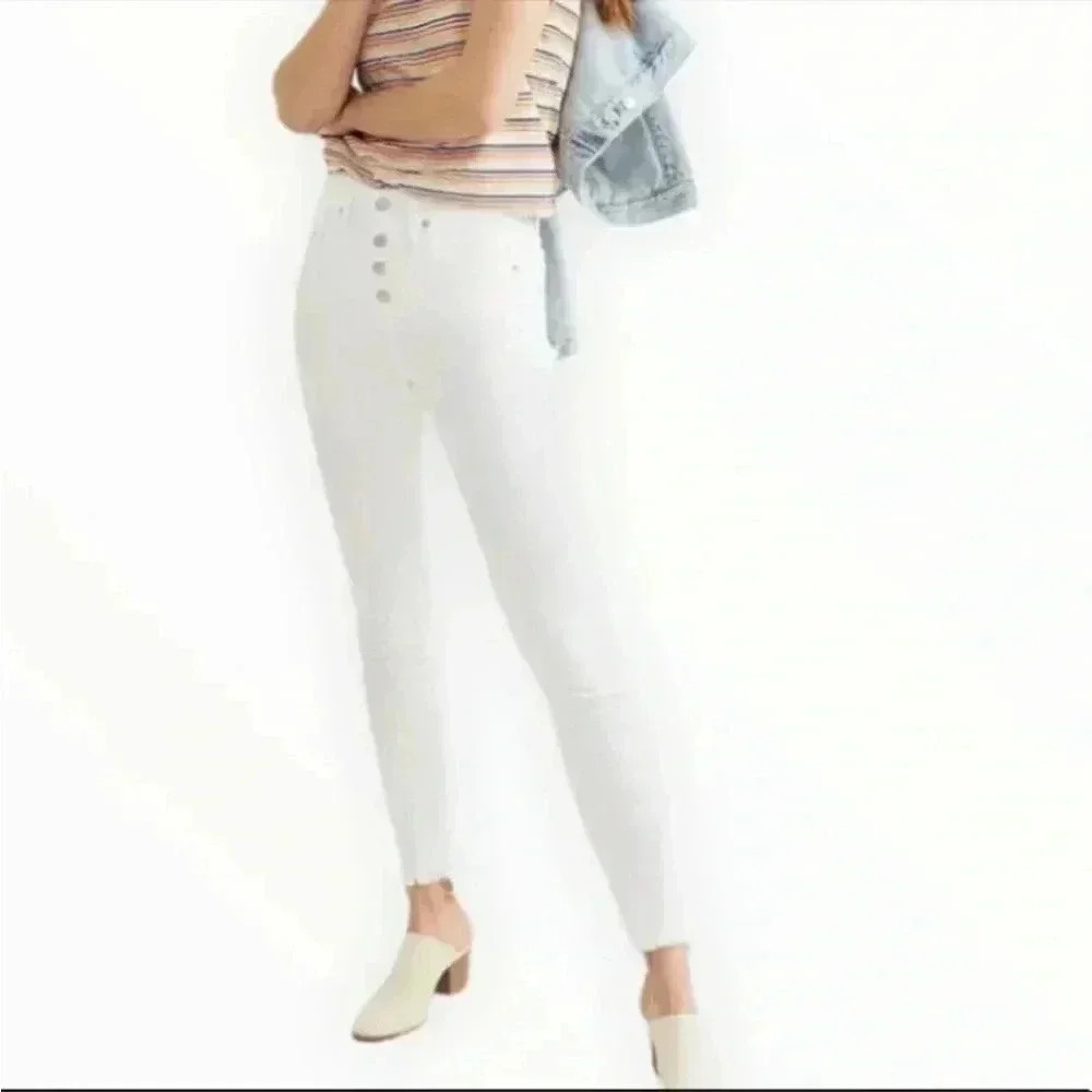 Madewell 9” Mid Rise Skinny White Jeans Raw Hem Sz 24